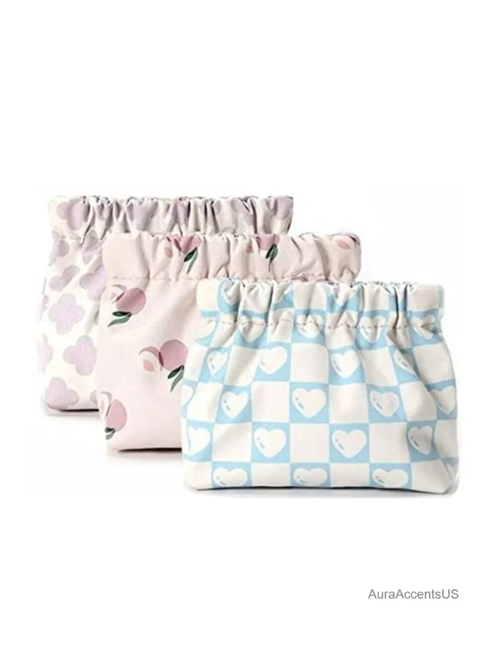 3pc Small Cosmetic Pouches for Purse, Self-Closing Organizer Bag Set